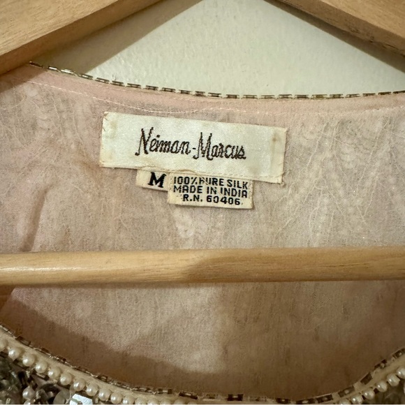 Vintage 90s Neiman Marcus Pink and Silver Sequin Silk Blouse Top Shirt Medium - Picture 5 of 8